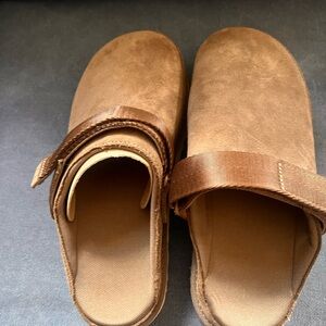 UGG Suede Platform Clogs Slip On Brown Velcro Strap Cozy Casual Shoes- Brand NWT